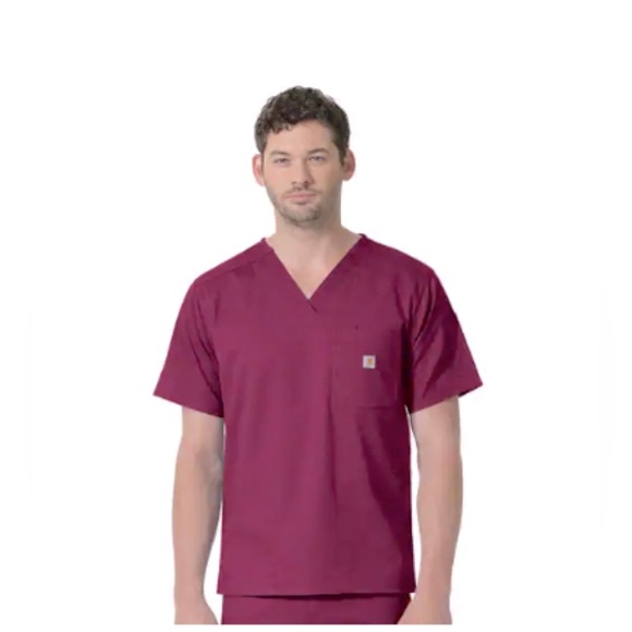 Carhartt Rugged Flex Ripstop Chest Pocket Scrub Top Color Wine Size 2X - Picture 1 of 11